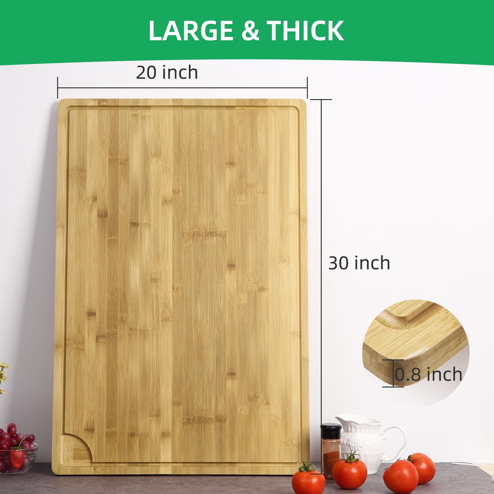 Ataucjin 30 x 20 Extra Large Bamboo Cutting Board, Wooden Cutting Board for Kitchen WithGroove and Handles, Over Sink Board Meat Cutting Board, Large Caving Board Charcuterie Board