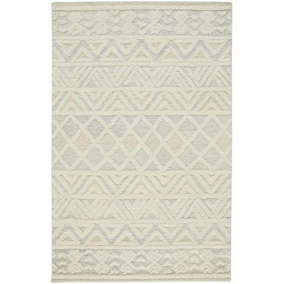 HomeRoots 512772 12 x 15 ft. Ivory Blue & Tan Wool Geometric Hand Tufted Handmade Rectangle Area Rug