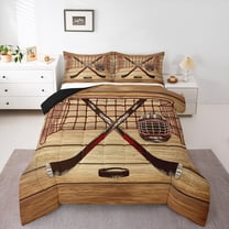 Homewish Sport Ice Hockey 2pcs Bedding Comforter Set for Kids Children Teens,Retro Rustic Cabin Twin Comforter Sets,Ball Gamer Breathable Bedding Set,Super Cozy Room Decor,Reversible