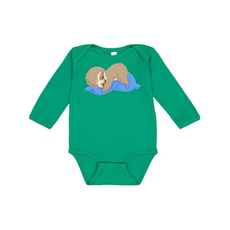 

Inktastic Cute Baby Sloth Sleeping on Blue Pillow Gift Baby Boy or Baby Girl Long Sleeve Bodysuit