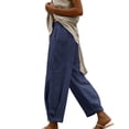 thumbnail image 6 of Yuanlook Ladies High Waist Linen Cotton Jogger Pants, Adjustable Drawstring Waist Functional Side Pockets Cuffed Cropped Loose Resort Trousers S-XXXL, 6 of 9