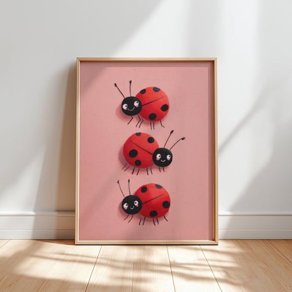 Ladybug Wall Art, Nursery Poster, Cute Insect Poster, Pink Playroom Decor, Baby Room Wall Art, Unframed Poster Size 8x12