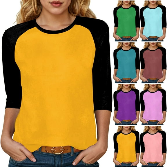 TTUHYWXI Baseball Shirt Women - Casual Fashion 3/4 Length Sleeve Womens Raglan Tops (Rose Gold, 3XL)