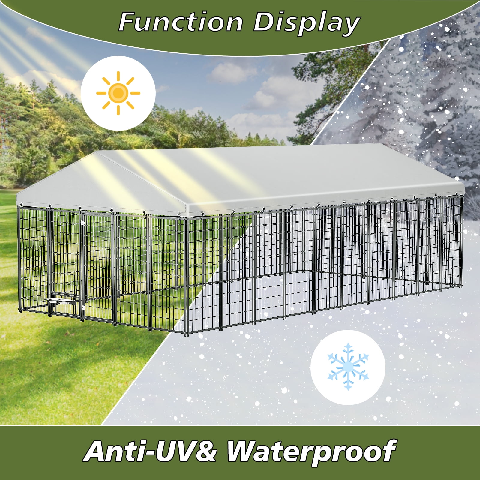 Large Dog Kennel Outdoor Pet Pens Dogs Run Enclosure Animal Hutch Metal Coop Fence with Roof Cover, 18.9'L x 9.61'W x 6.76'H