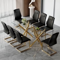 LUFTUT 71" Glass Dining Table Set for 8, Modern Dining Table with Gold Legs and 8 Faux Leather Chairs, Rectangular Dining Table for Kitchen and Dining Room