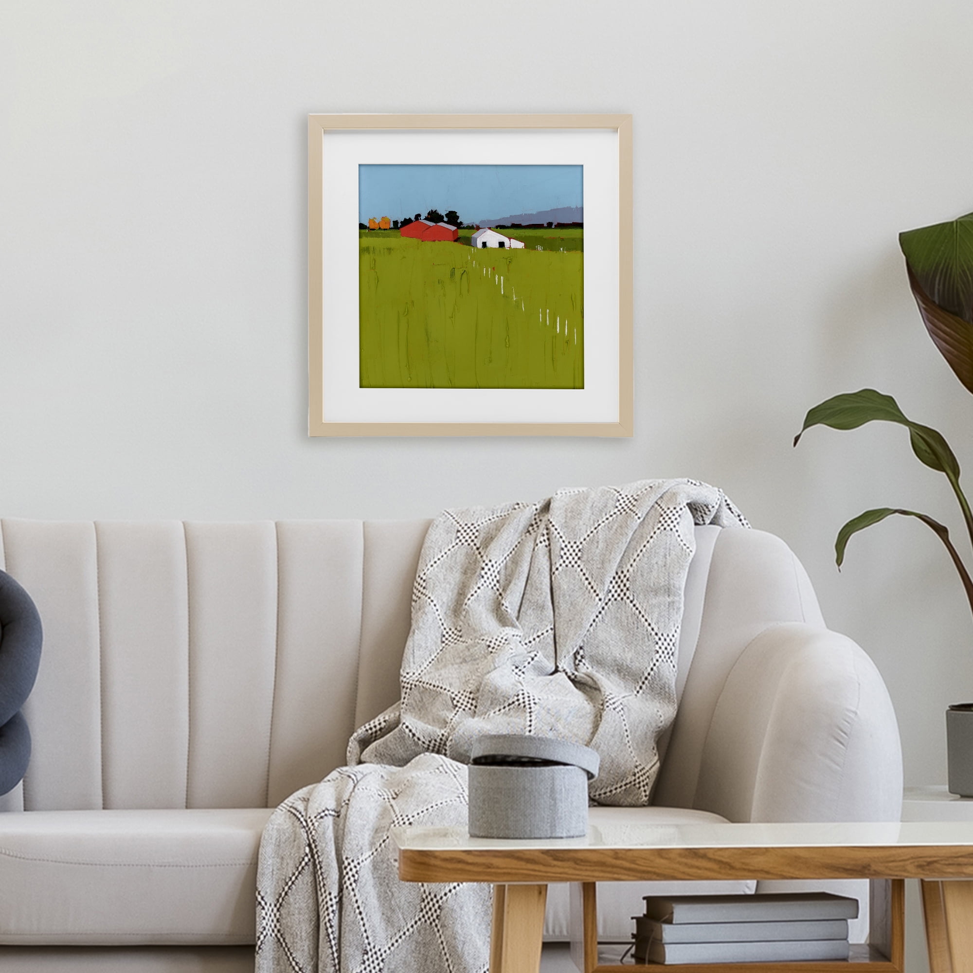 Pastoral Fence Line Birch Framed Print Under Glass, design by Ruth LaGue