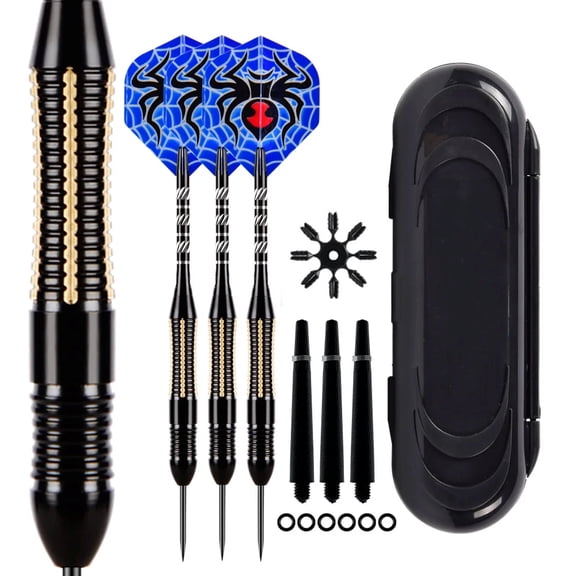 26g Professional Steel Tip Darts Set, 3Pcs Heavy Duty Brass Barrel Darts with Nylon Shaft Protector & Dart Case