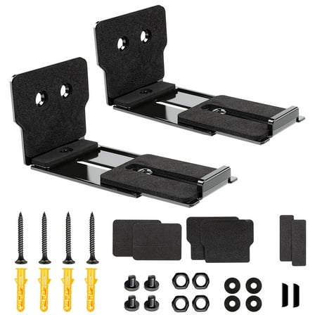 Soundbar Wall Mount Bracket for Most Sound Bar Mounts Under TV, Hold up to 30 lbs, Depth Adjustable 3.14”-5.2”, Soundbar Shelf, Black