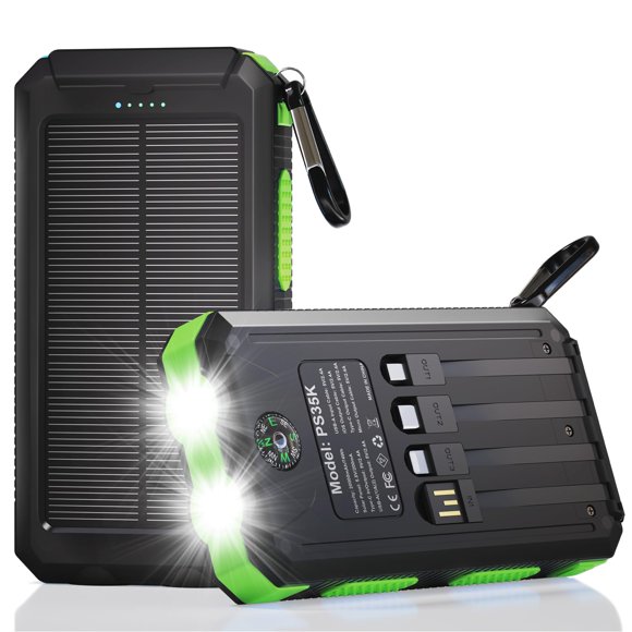 Cargador solar Durecopow de 20000 mAh, 3 puertos y 4 cables