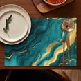 thumbnail image 5 of Teal and Gold Marble Wavy Veins Pattern Summer Placemats Table Placemats Set Of 4-Linen Kitchen Washable Placemats Table Mats 11.8"x17.7" Non-Slip Heat Resistant, 5 of 6