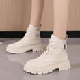 thumbnail image 2 of NECHOLOGY Botas Mujer Zapatos Botines de mujer Moda mujer cuero artificial Color sólido otoño suela gruesa tacones cuadrados con cordones botines cortos zapatos de punta redonda (White, 7.5), 2 of 6