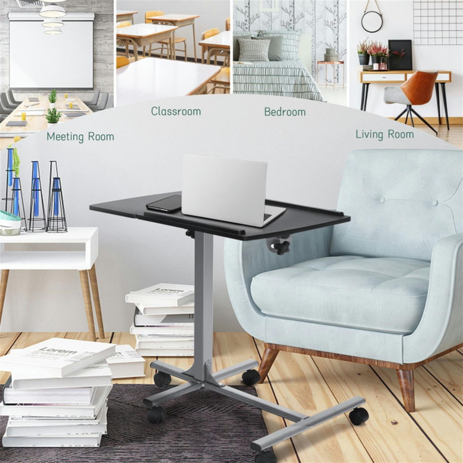 Demi Bonn Adjustable Angle Height Rolling Laptop Table, Laptop Workstation for Laptops, Books, Tablets, and Art, Black