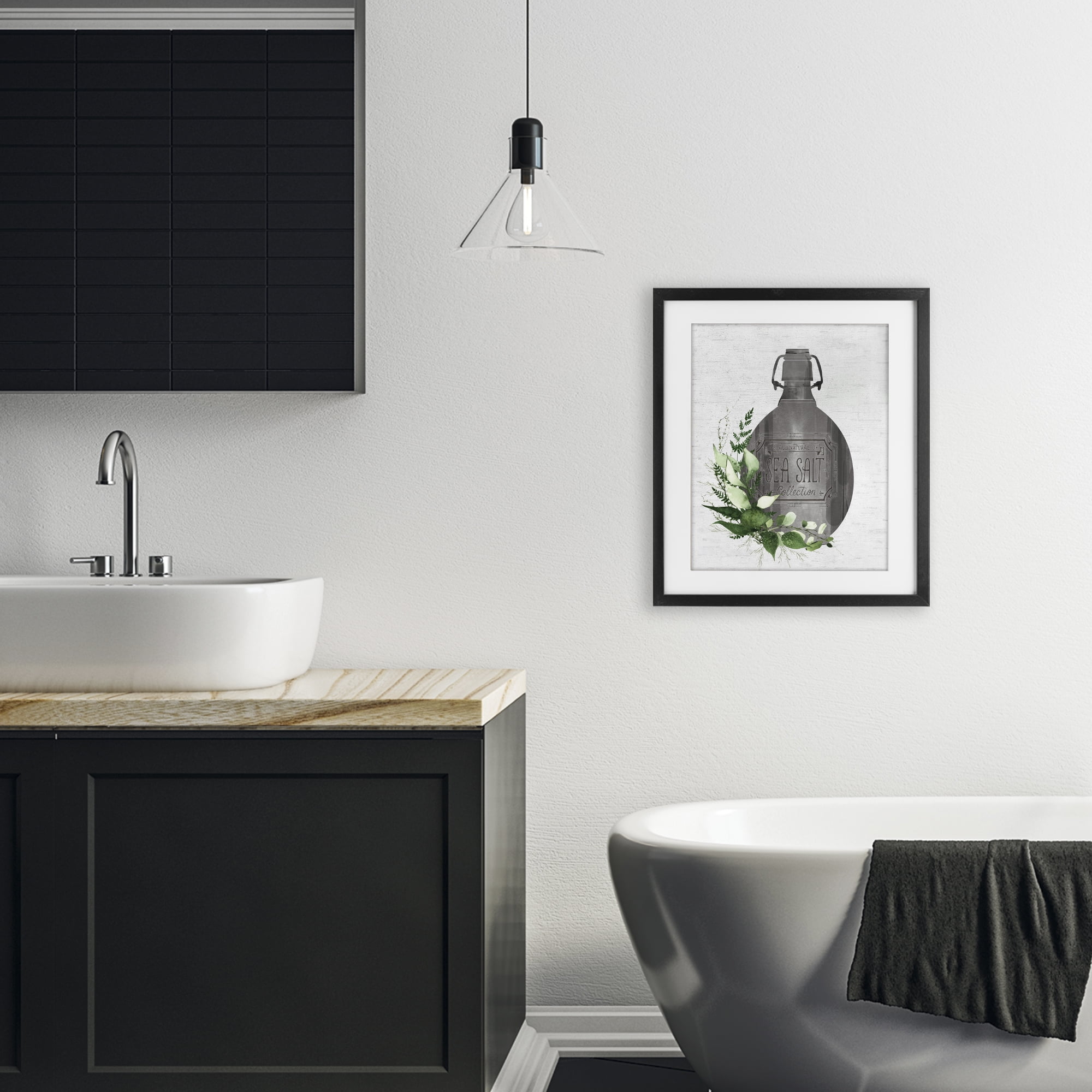 Vintage Bottle with Bathroom Herbs Black Framed Print Under Glass, design by Lettered and Lined