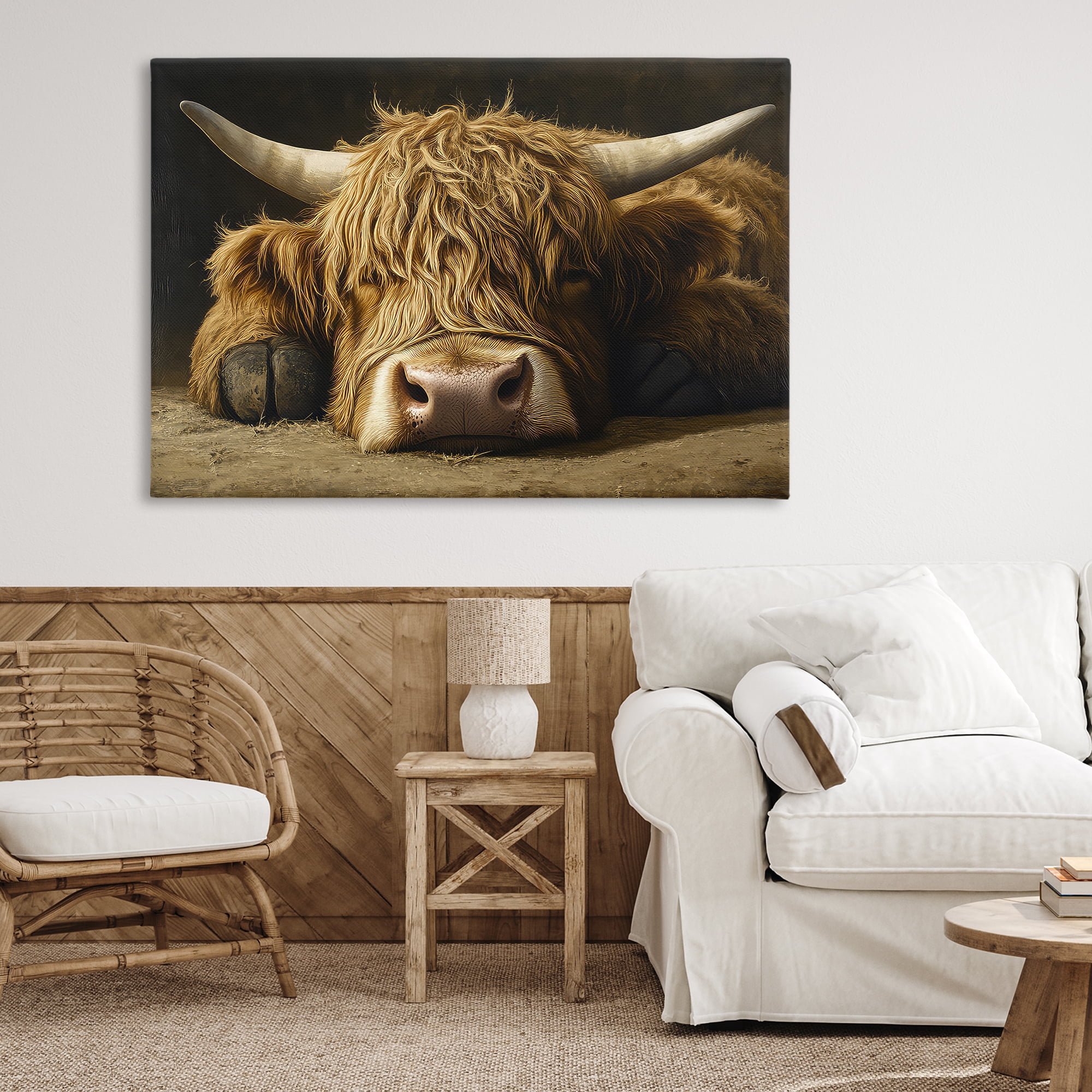 Stupell Industries Sleeping Highland Cow & Hoof Canvas Wall Art, design by The Wands Want