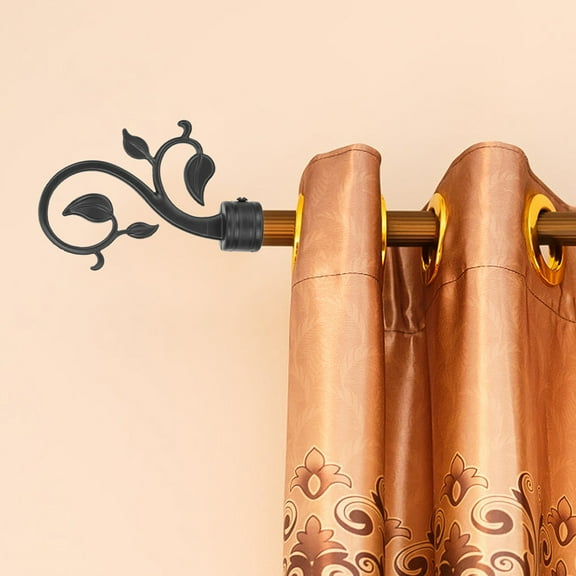 OFFIGAM Replacement Finials for Curtain Rods, Black Plastic Leaf Shaped Decorative Tips, 1 Set, and Easy to Install