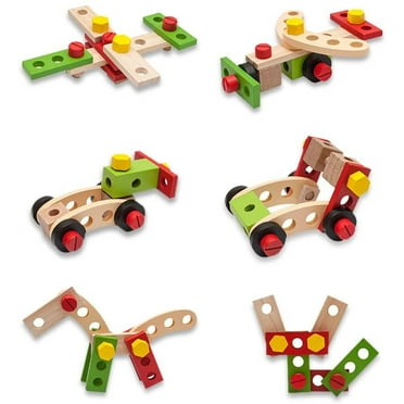 Cherry 28 Pcs Wooden Building Blocks Construction Set, Wooden Nuts and Bolts Toy for Toddlers, Wood Learning Toys for Kids 3-7 Years Old Perfect Gift |
