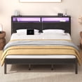 thumbnail image 2 of King Bed Frame with LED and Charging Station, Metal Platform Bed with Storage Headboard, Black, 2 of 11