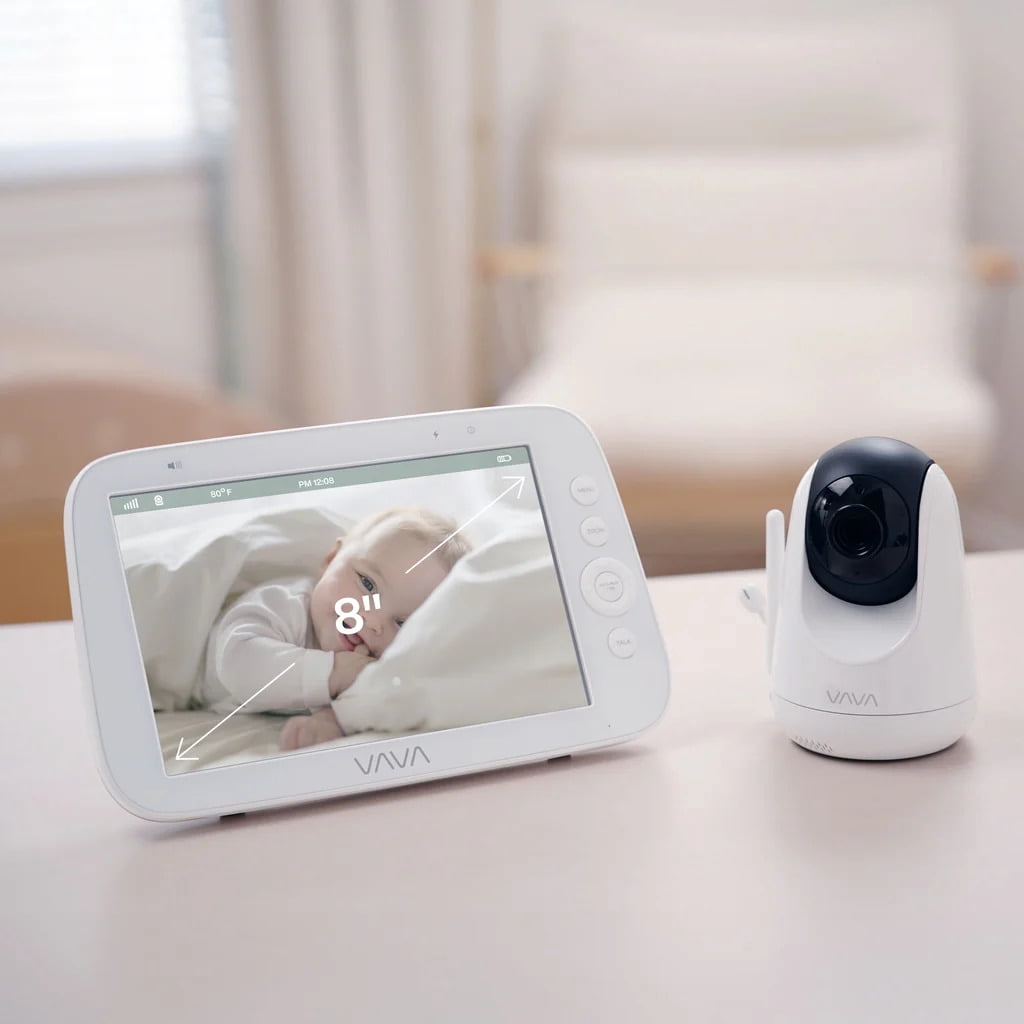 VAVA 8" 1080P HD Video Baby Monitor Split View, Night Vision, Zoom/Pan/Tilt, & 2-Way Audio, White
