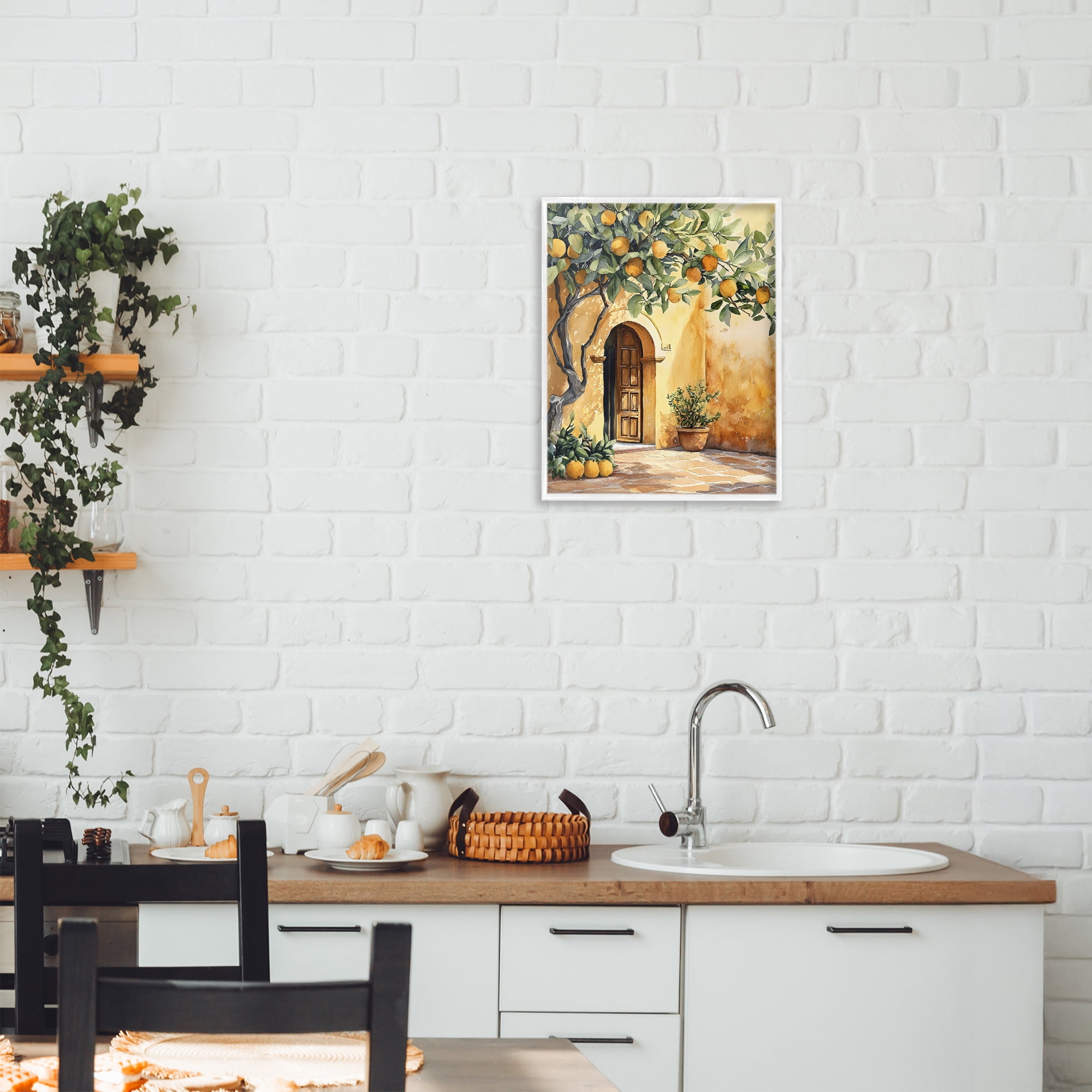 Stupell Industries Mediterranean Courtyard Lemon Tree White Framed Giclee Art, design by LSR Design Studio