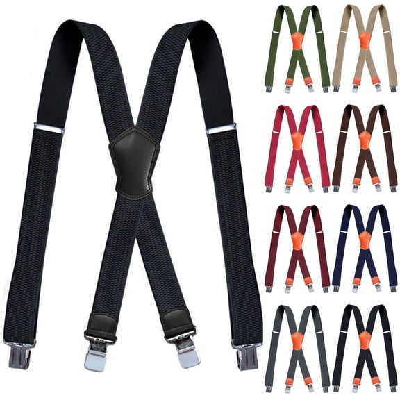 SGFCWSX Men's X-Back Suspenders, 4-Clip Adjustable Elastic Casual Black