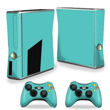 MightySkins XBOX360S-Solid Turquoise Skin Decal Wrap for Xbox 360 S Slim Plus 2 Controllers - Solid Turquoise Each Microsoft Xbox 360 S Slim Skin kit is printed with super-high resolution graphics with a ultra finish. All skins are protected with MightyShield. This laminate protects from scratching  fading  peeling and most importantly leaves no sticky mess guaranteed. Our patented advanced air-release vinyl guarantees a perfect installation everytime. When you are ready to change your skin removal is a snap  no sticky mess or gooey residue for over 4 years. This is a 8 piece vinyl skin kit. It covers the Microsoft Xbox 360 S Slim console and 2 controllers. You can t go wrong with a MightySkin. Features Skin Decal Wrap for Xbox 360 S Slim Plus 2 Controllers Microsoft Xbox 360 S decal skin Microsoft Xbox 360 S case turquoise Turquoise Solid Colors turquoise blue aqua sky blue light blue cerulean Microsoft Xbox 360 S skin Microsoft Xbox 360 S cover Microsoft Xbox 360 S decal Add style to your Microsoft Xbox 360 S Slim Quick and easy to apply Protect your Microsoft Xbox 360 S Slim from dings and scratchesSpecifications Design: Solid Turquoise Compatible Brand: Microsoft Compatible Model: Xbox 360 Slim Console - SKU: VSNS73434