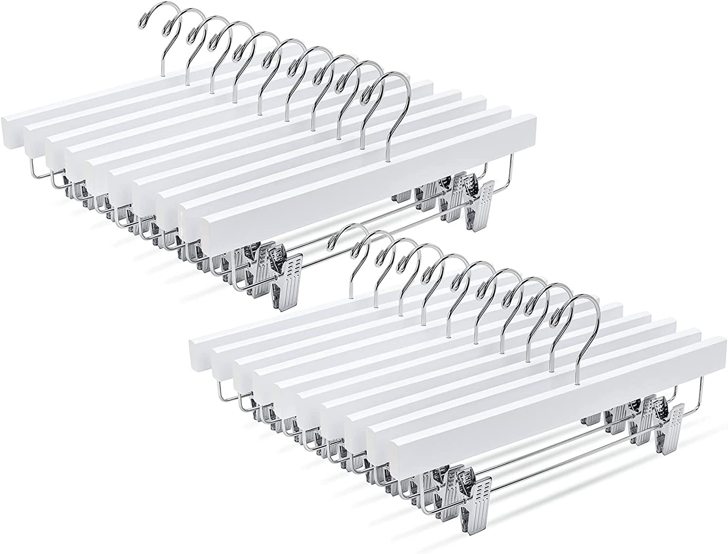 Fullage White Wooden Pants Hangers 24 Pack, Solid Wood Skirt Hanger