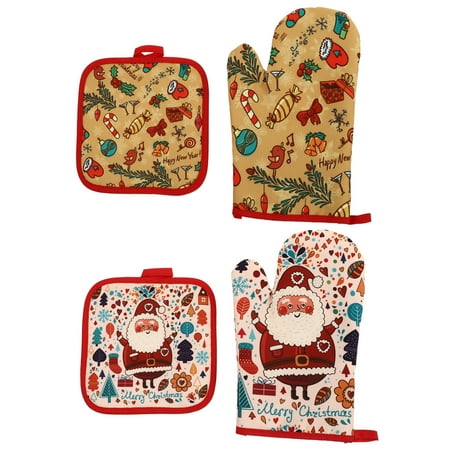 

Hemoton 2 Sets Kitchen Baking Mitts Heat Resistant Mats Home Anti-Scalding Gloves