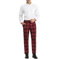 thumbnail image 2 of INSPIRE CHIC Pantalon pour Homme à Carreaux, devant Plat, Taille Élastique, Pantalon à Boutons 30 Rouge, 2 of 7