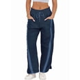 thumbnail image 2 of Women's Elastic Waist Wide Leg Baggy Drawstring Waisted Contrast Color Workout Track Pants for Casual Work Navy Blue XL, 2 of 9