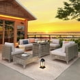 thumbnail image 4 of Harper & Bright Designs Rattan Outdoor Patio Modular Sectional Sofa, Wicker Conversation Set with 60, 000 BTU 43 Inch Rectangle Propane Fire Pit for Garden Backyard, Grey, 4 of 18