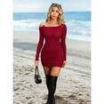 thumbnail image 4 of Women’s Ribbed Knit Bodycon Mini Dress – Off Shoulder Long Sleeve Holiday Party Outfit Wedding Guest Easter Dress, 4 of 6