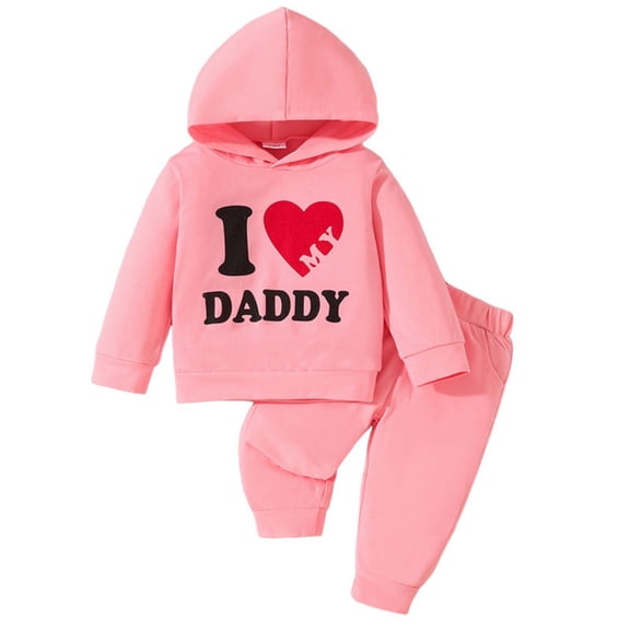 Mercatoo Baby Sweatsuit Pants Set I Love Daddy Hoodie Sweatpants Outfits 2 Piece Newborn Baby Girl Winter Warm Sweatsuits Clothes