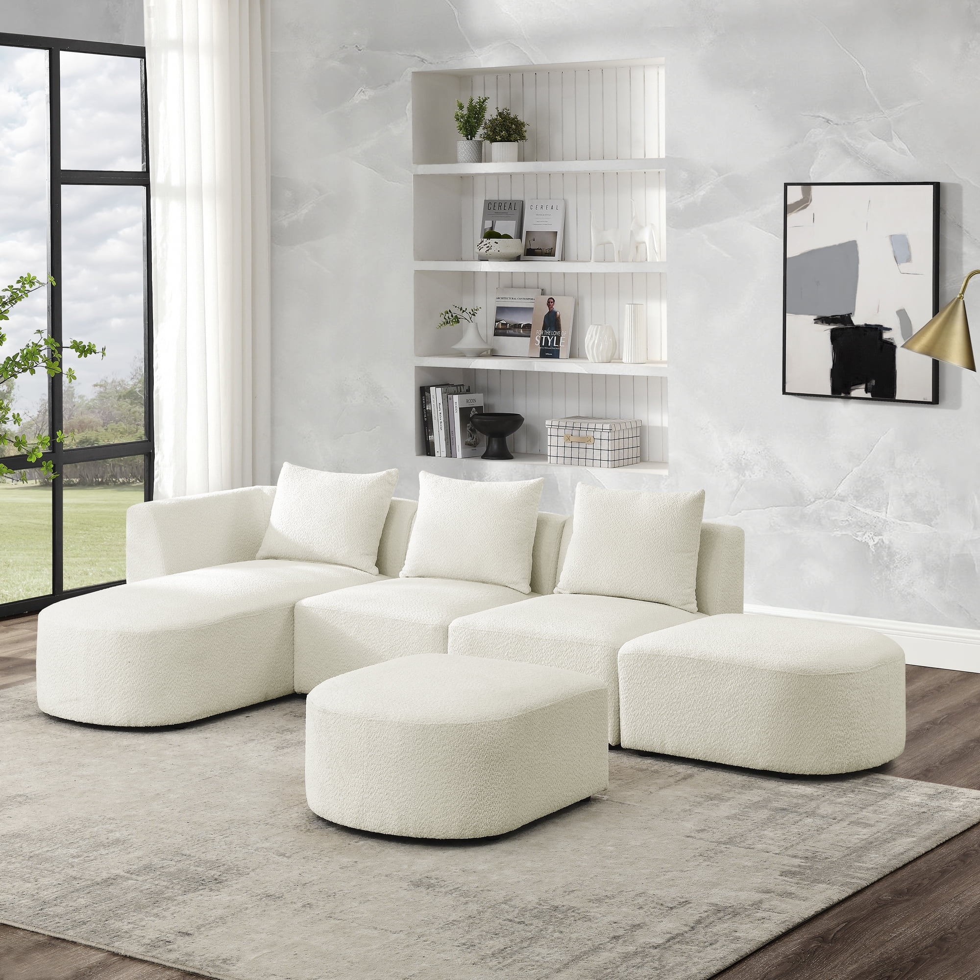 Spaco L Shape Sectional Sofa DIY Combination Couches for Living Room Loop Yarn Fabric, Beige Spaco L Shape Sectional Sofa DIY Combination Couches for Living Room Loop Yarn Fabric, Beige