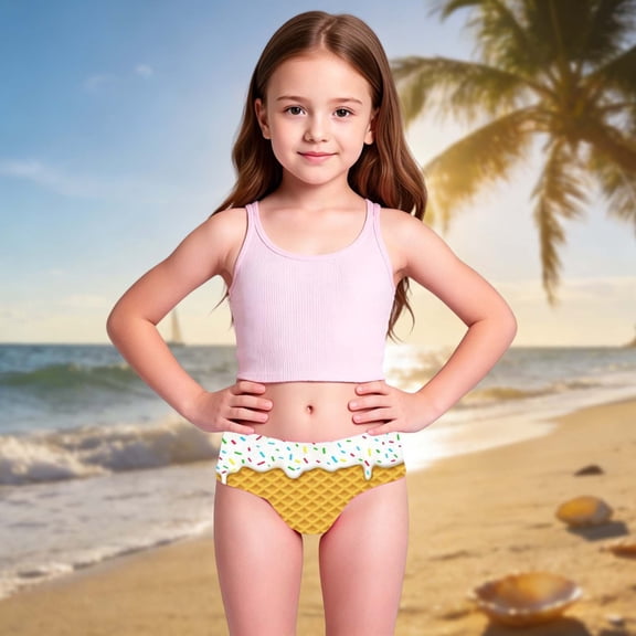 Girls Swimsuits Ice Cream Print Quick Dry Elastic Brief Underwear for Vacation Toddler Bathing Suit Girl White 3 Years-4 Years