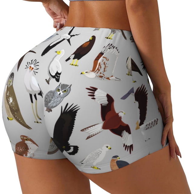 Balery Animal Bird Pantalones cortos de entrenamiento estampados para mujer, sin costuras, ajustados, para gimnasio, yoga, correr, deportes, ejercicio activo, fitness.-Large