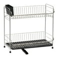thumbnail image 3 of IRIS USA, 2-Tier Stainless Steel Slim-Sized Dish Rack with Drain Spout, Black, 3 of 7