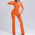 thumbnail image 2 of Kaemgyyd Women Long Sleeve Yoga Jumpsuits Stretch Square Collar Workout Flare Pants Romper Fashion Slim Bodycon One-Piece Outfit, 2 of 6
