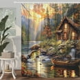 thumbnail image 4 of Farmhouse Cabin Shower Curtain, Rustic Lodge Bass Fish Lake Fishing RV Shower Curtain, Funny Hunting Camp Forest Nature Art Fisherman Shower Curtain Bathroom Accessories with 12PCS Hooks,60X70IN, 4 of 5