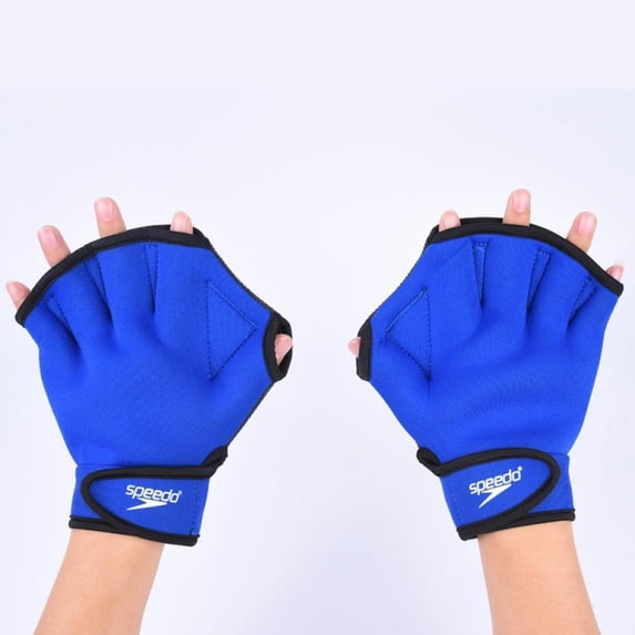 Swimming Resistance Gloves - Webbed Gloves for Water Aerobics, Aquatic Fitness, and Swim Training - Blue
