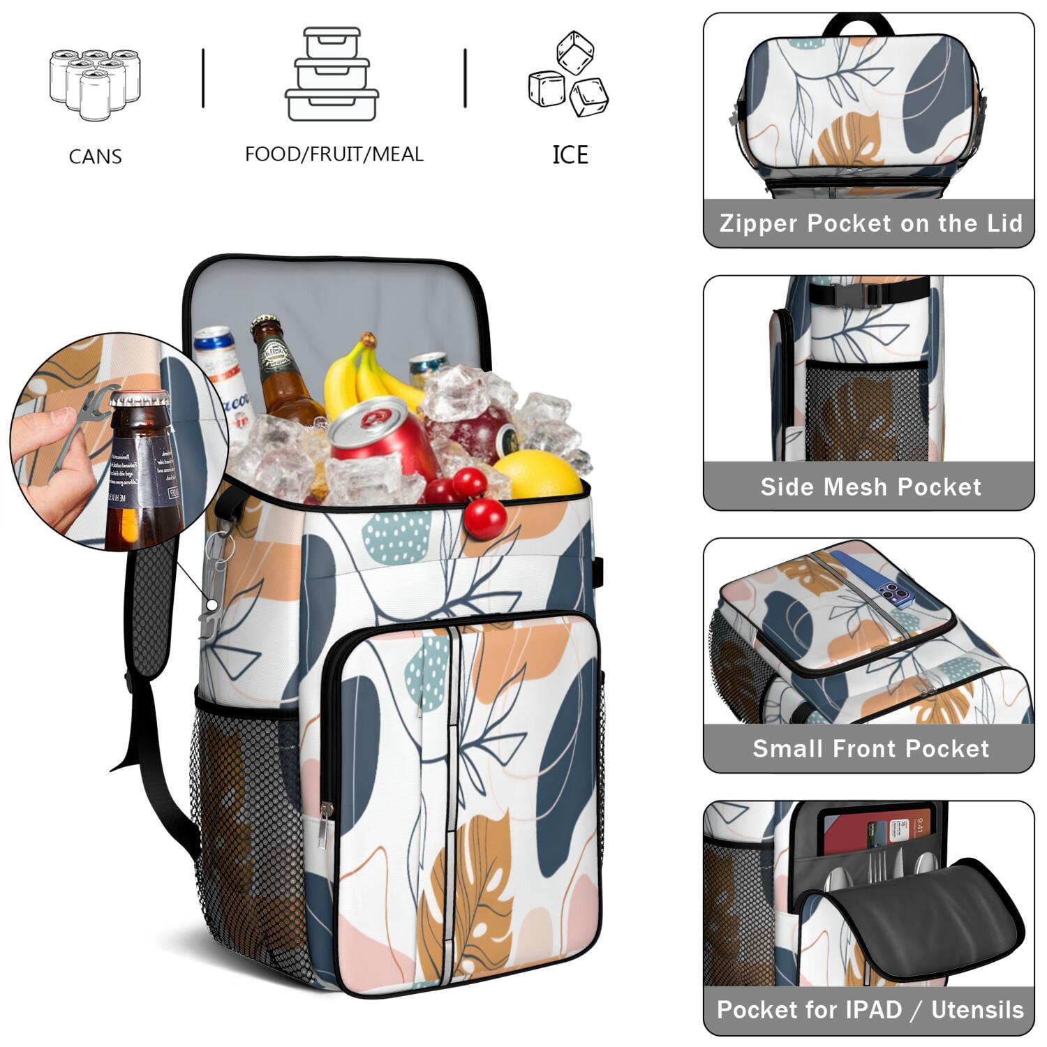 Travel Cooler Bag - Boho Bohemian Art Camping Beer Cooler Backpack with Bottle Opener- Waterproof Insulated Picnic Backpacks - Cooler Bag for Beach