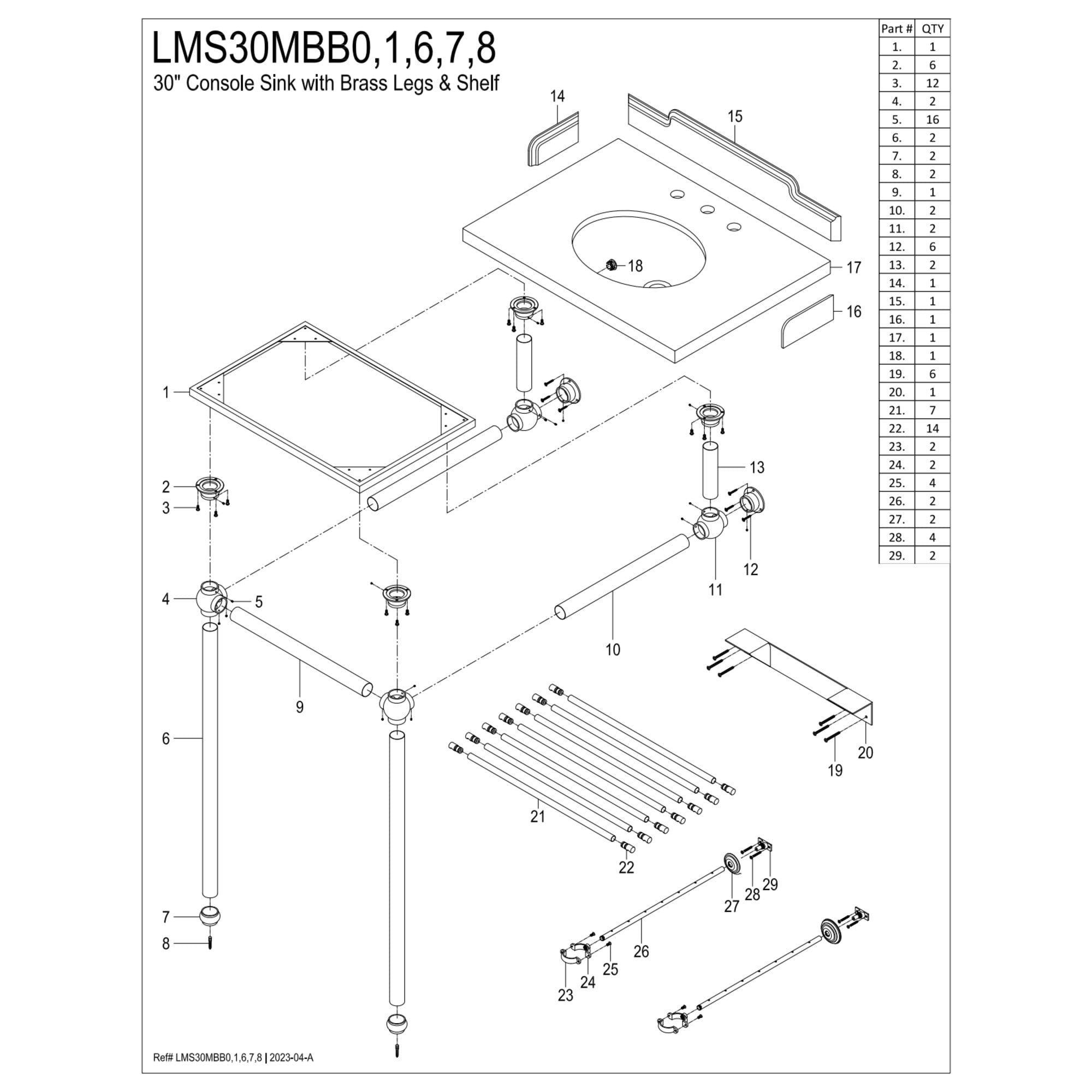 Kingston Brass LMS30MBB1 Pemberton 30" Carrara Marble Console Sink with Brass Legs and Shelf (8-Inch, 3-Hole), Carrara Marble White/Polished Chrome