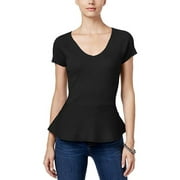 INC International Concepts Petite Ribbed Peplum Sweater Deep Black PMD