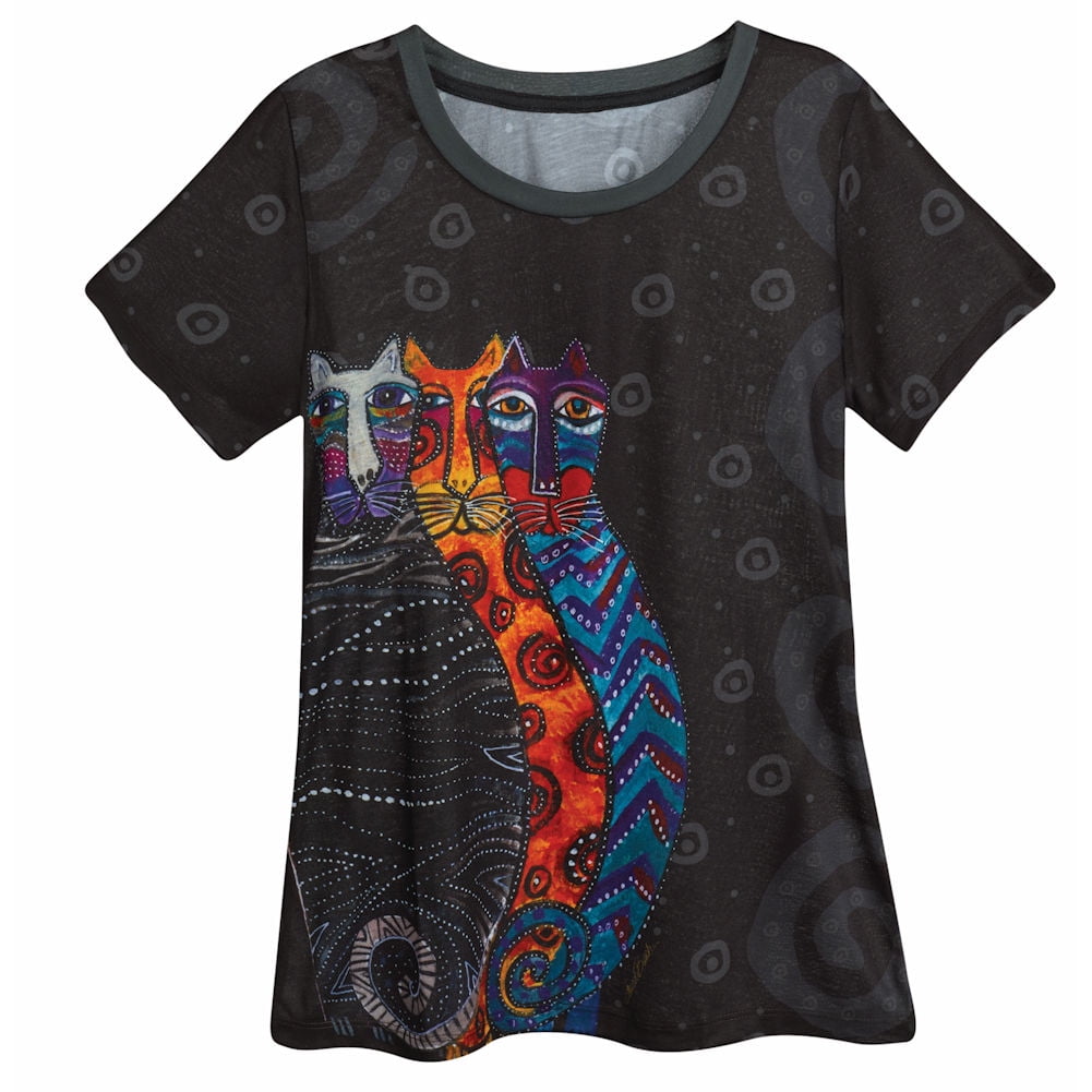 Women s Cat T Shirt Laurel Burch s Short Sleeve Top Walmart