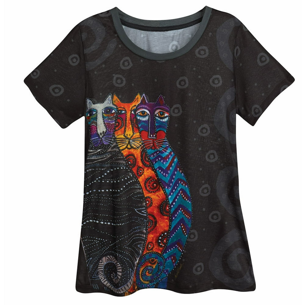Laurel Burch Women's Cat TShirt Laurel Burch's Short Sleeve Top