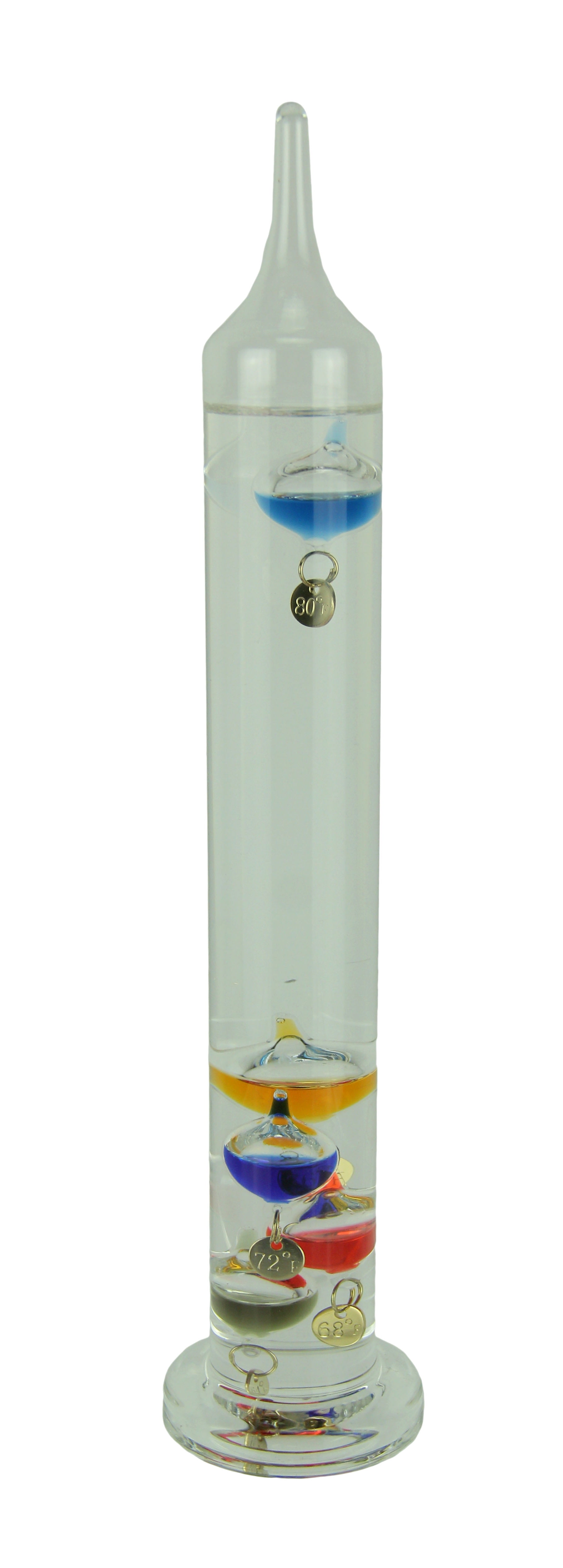 Glass Standing Galileo Thermometer and Colorful Glass Spheres 11 inch