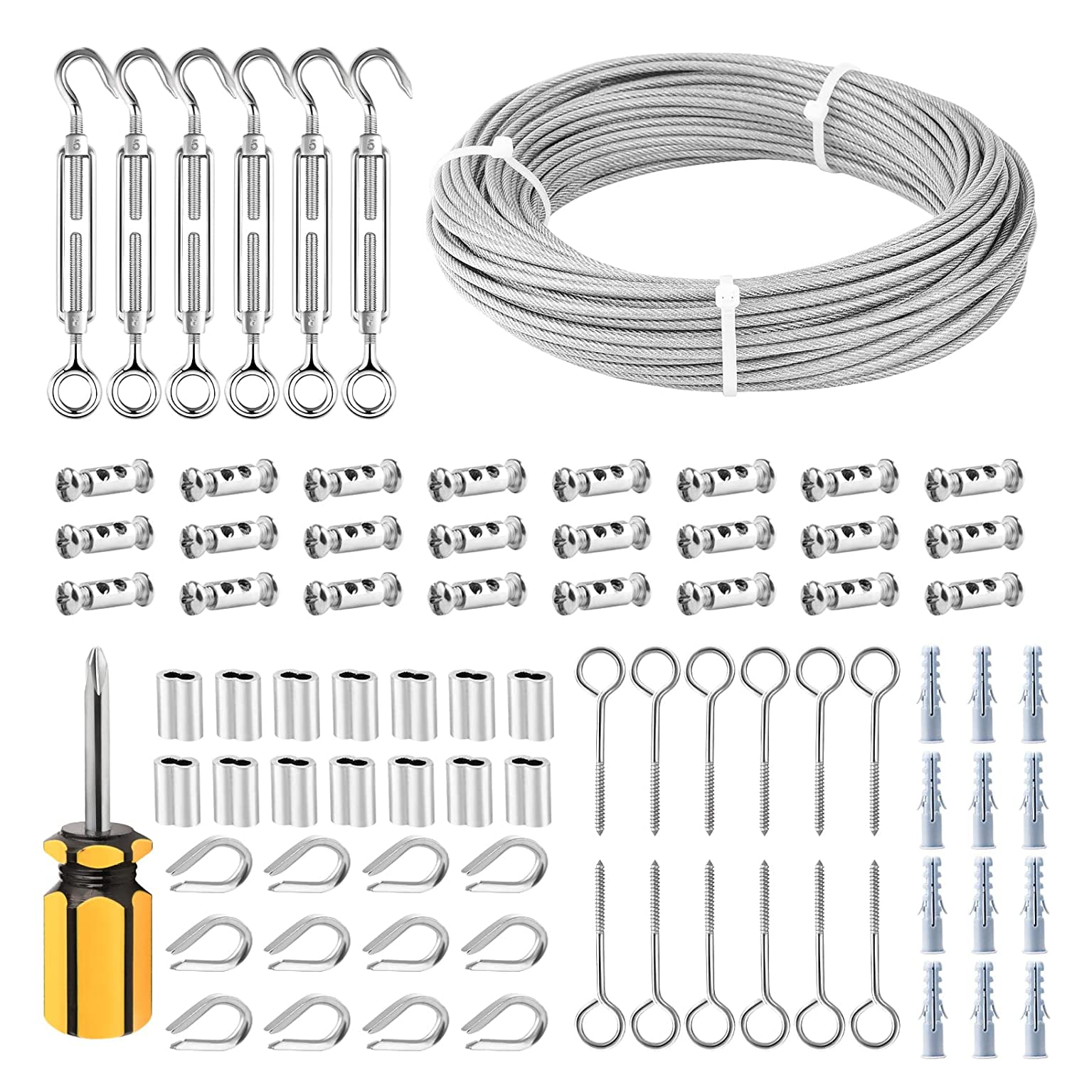 Tootaci Turnbuckle Wire Tensioner Strainer kit, 1/8" PVC Coated Cable