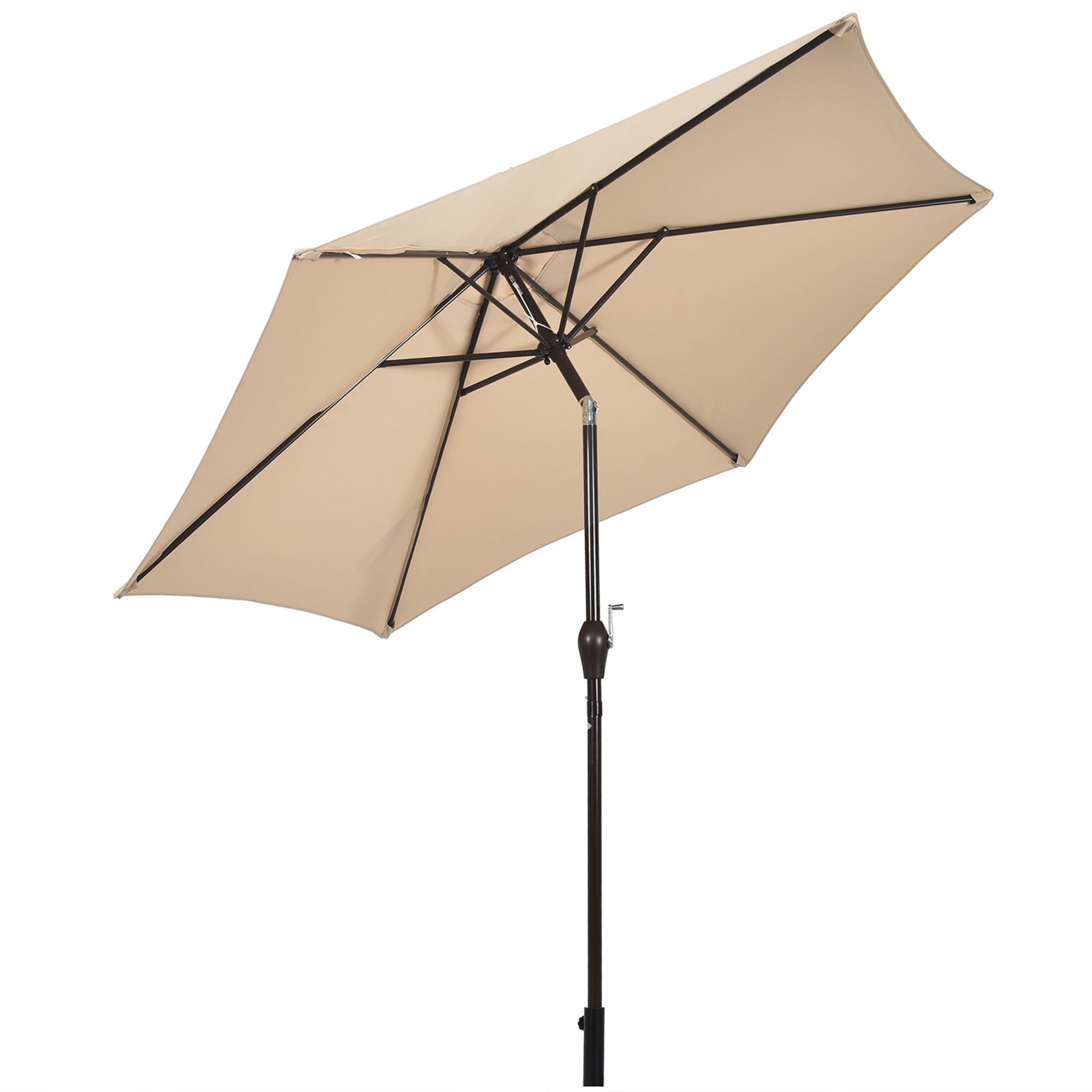 Gymax 9 ft Outdoor Patio Market Table Umbrella Garden Yard w/ Crank 6 Ribs Beige