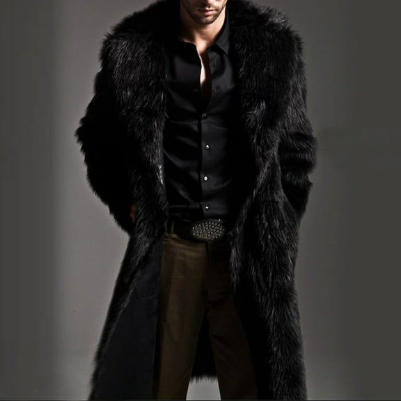 Black Friday Deals Men Coat Jacket Warm Thickening Long Faux-Fur Outerwear Cardigan