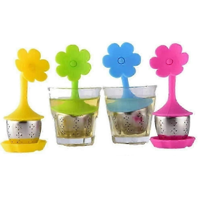 4 Pcs Tea Infuser, Silicone Handle Stainless Steel Strainer Filter Loose Tea