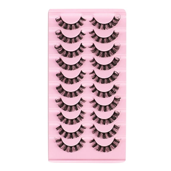 Natural Lashes Short Eyelashes Wispy False Pack 10 Pair Natural Look Fluffy Cat Eye Strip Eyelash Small Fake Lashes Full Pestañas Sets for MUA and Beginners Daily Makeup-C-10 Pairs